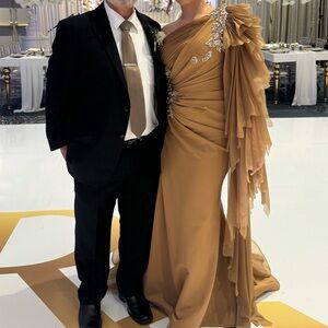 MNM Couture Tan One Shoulder Dress